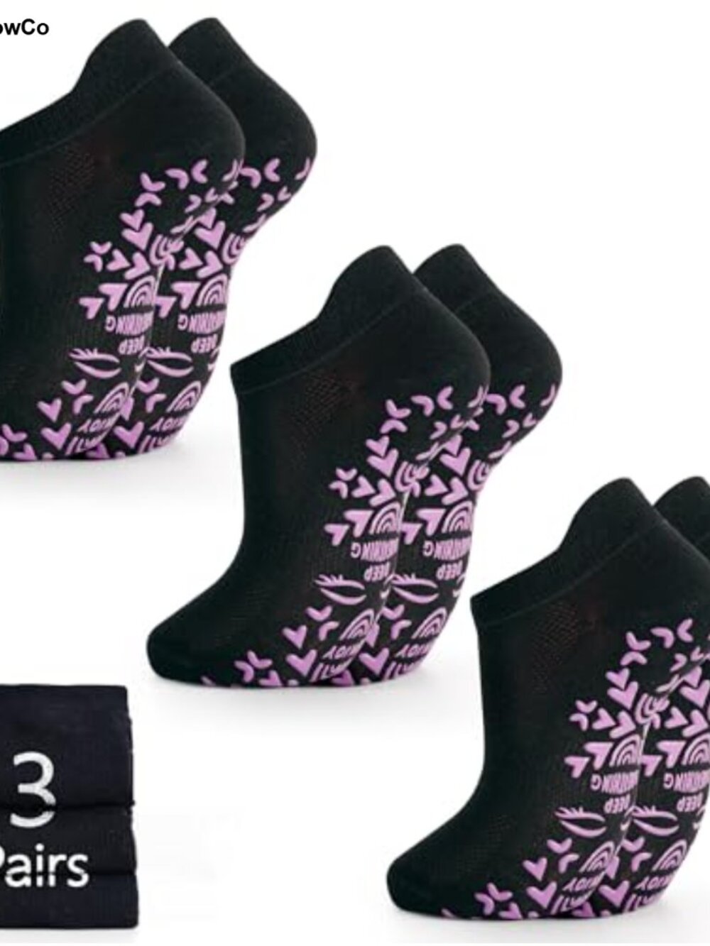 Pilates Yoga Grip Socks 3 Pairs Cotton Polyester Blend Non Slip Ankle Socks